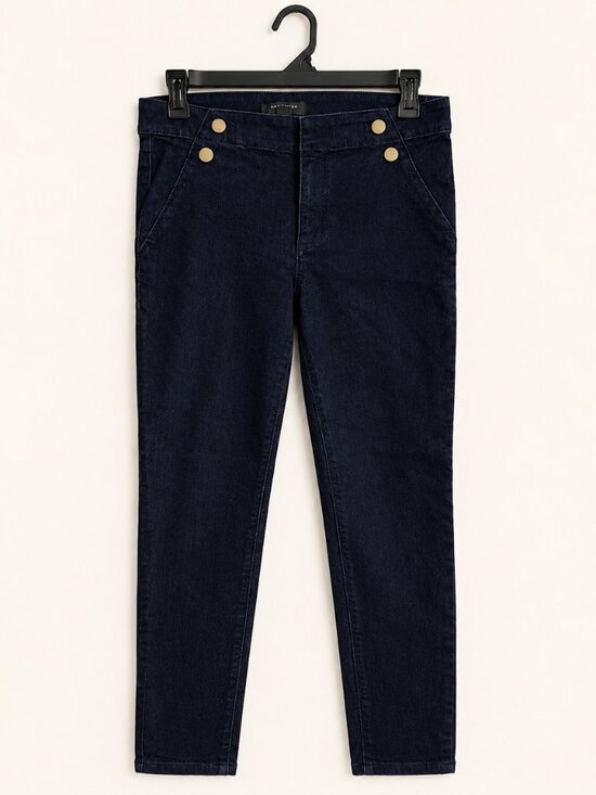 Ann Taylor Denim - Ann Taylor Dark Navy Gold-Tone Button Detail Skinny Jeans